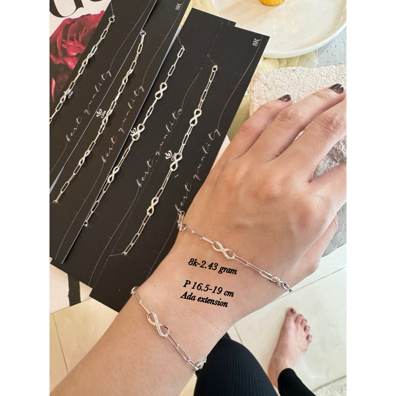 Gelang rantai cantena paperclip infinity emas putih