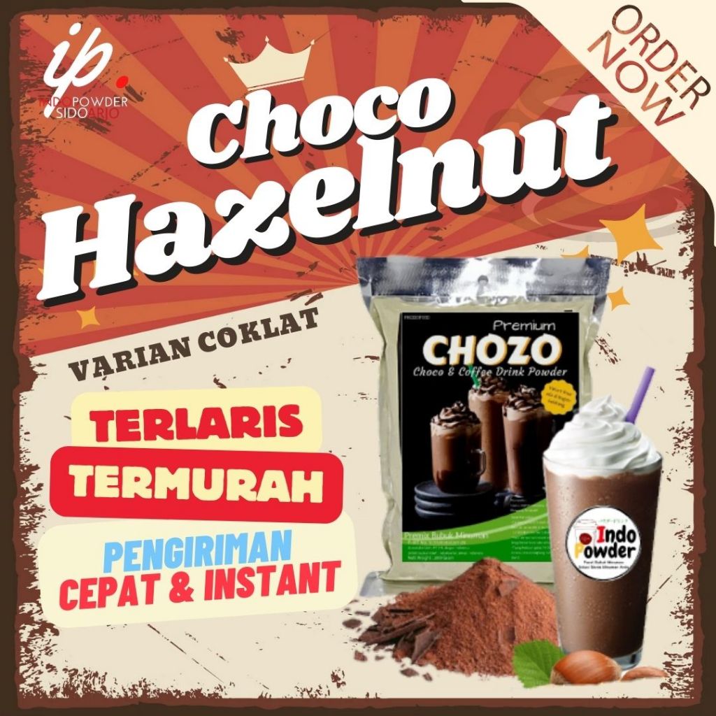 

Bubuk Minuman Coklat rasa Hazelnut 1Kg / Choco Hazelnut / Nyoklat Hazelnut Chozo/ Indopowder / Chozo