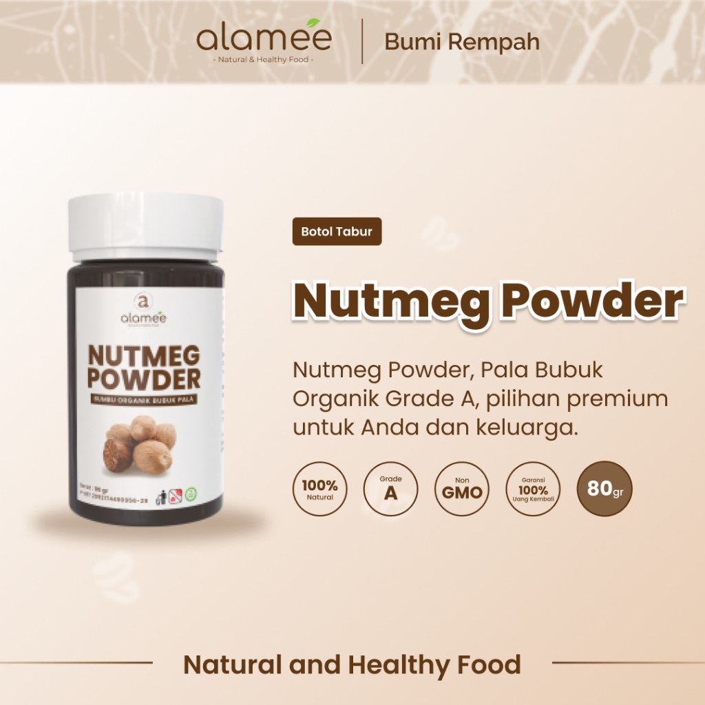 

ALAMEE Bumbu Dapur Pala Bubuk Nutmeg Seasoning Powder Rempah Murni Asli Tanpa Campuran Organik 80g