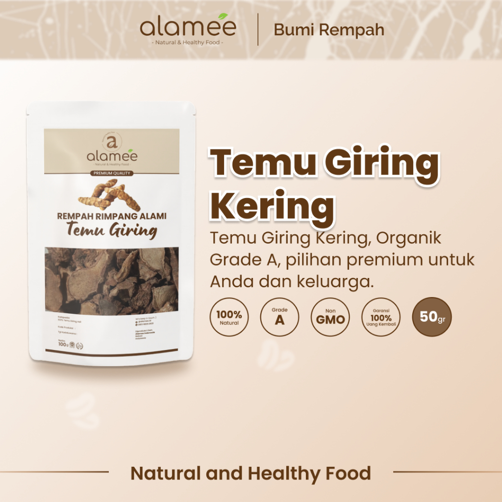 

ALAMEE Temu Giring Kering Organik Iris Kuning Gajah Rempah Rimpang Alami Bumbu Seasoning Masak 50gr