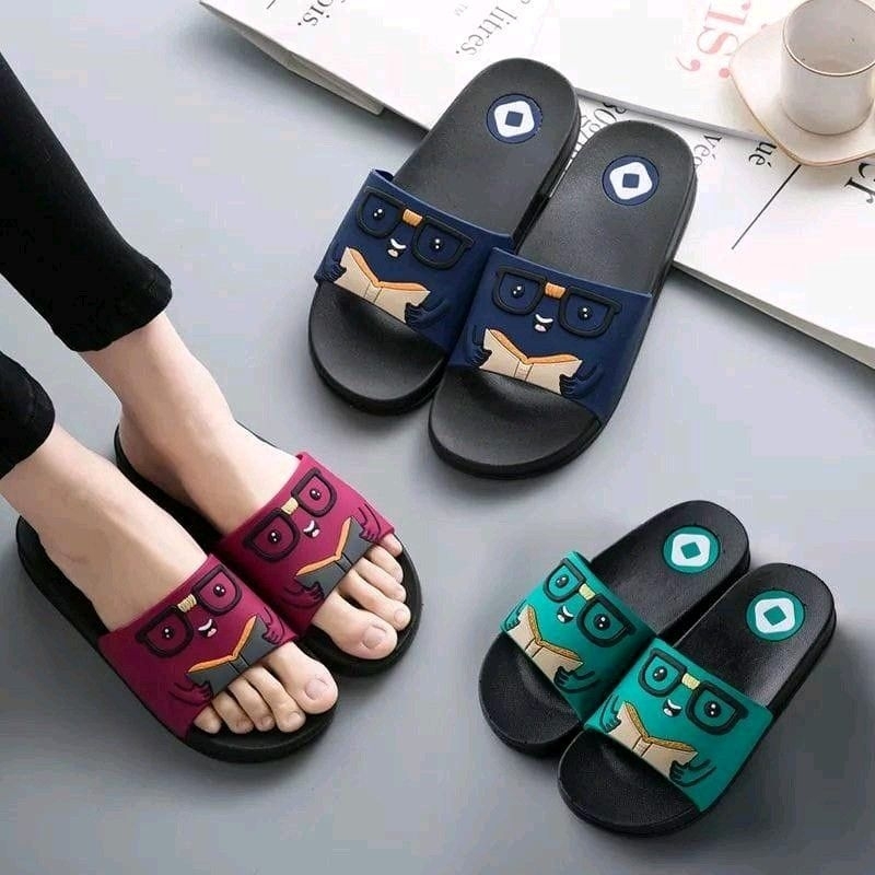 Sandal / Sendal Flat Karet Jelly Wanita Unisex LICE BOOK 42 Shoes Hitam