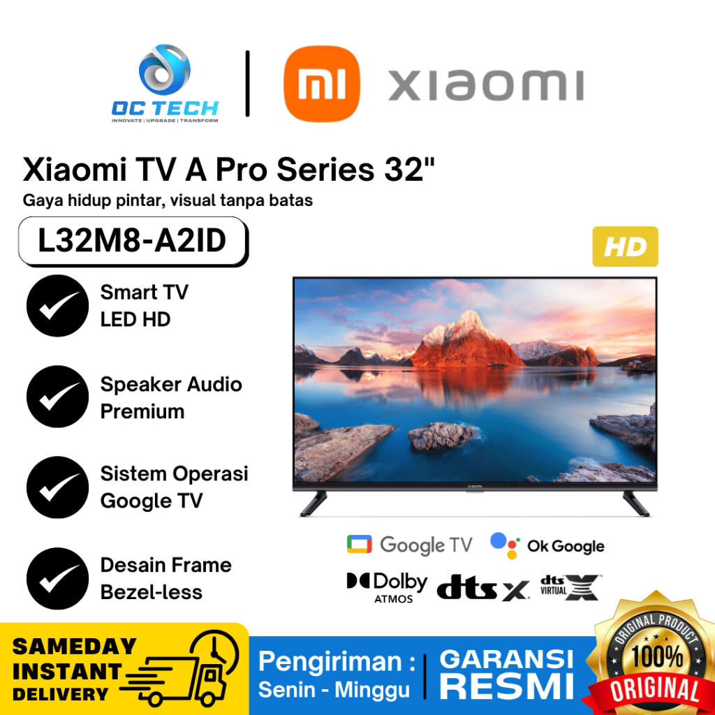 Xiaomi Smart TV A Pro 32 inch LED HD Speaker Dolby Audio Smart TV 32 inch Mi TV L32M8-A2ID Garansi