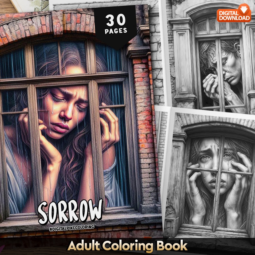 

30 Pages Buku Mewarnai Dewasa - Digital Download - Printable Adult Coloring Book - Sorrow Coloring