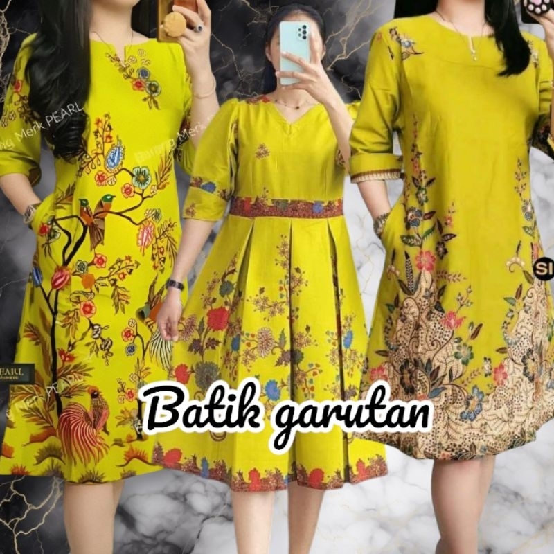 DRESS BATIK MODERN PREMIUM WARNA HIJAU LIME / BATIK UNGGUL JAYA TERBARU TUNIK LIME