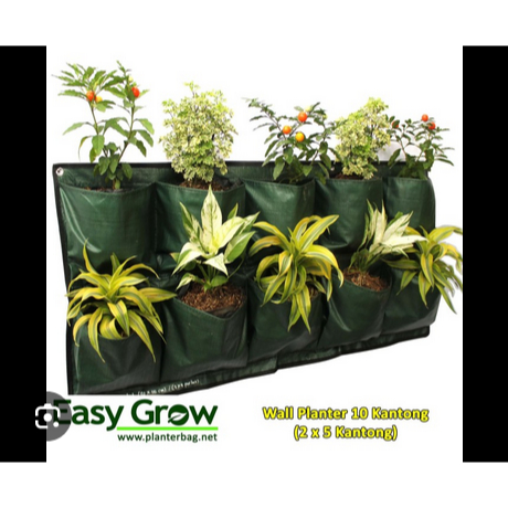 Wall Planter Bag 10 Kantong / Pot Dinding - Hijau / (Horizontal)