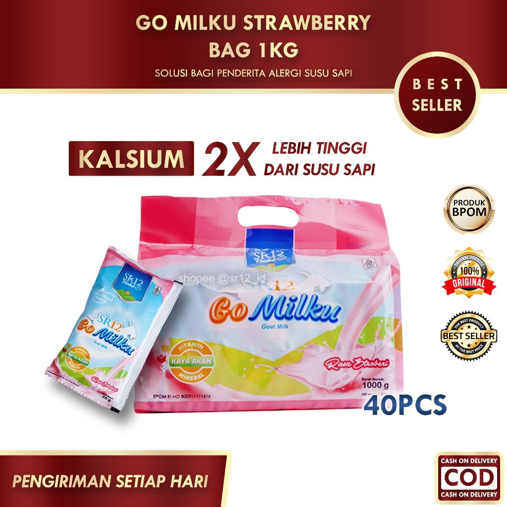 

GO MILKU STRAWBERRY BAG 1KG (ISI 40PCS) SR12 / GOMILKU SR12 / SUSU KAMBING ETAWA SR12