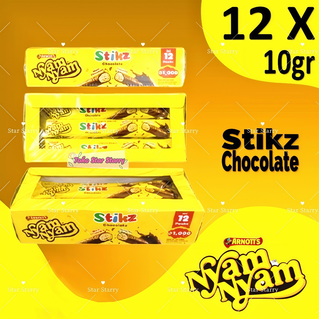 

[Per Pack] NYAM NYAM STIKZ CHOCOLATE ISI 12 BUNGKUS| ARNOTTS NYAM NYAM WAFER STICK COKLAT| BISKUIT STIKZ 1Pack = BKS Snack Viral Hala MUI BPOM Funplay