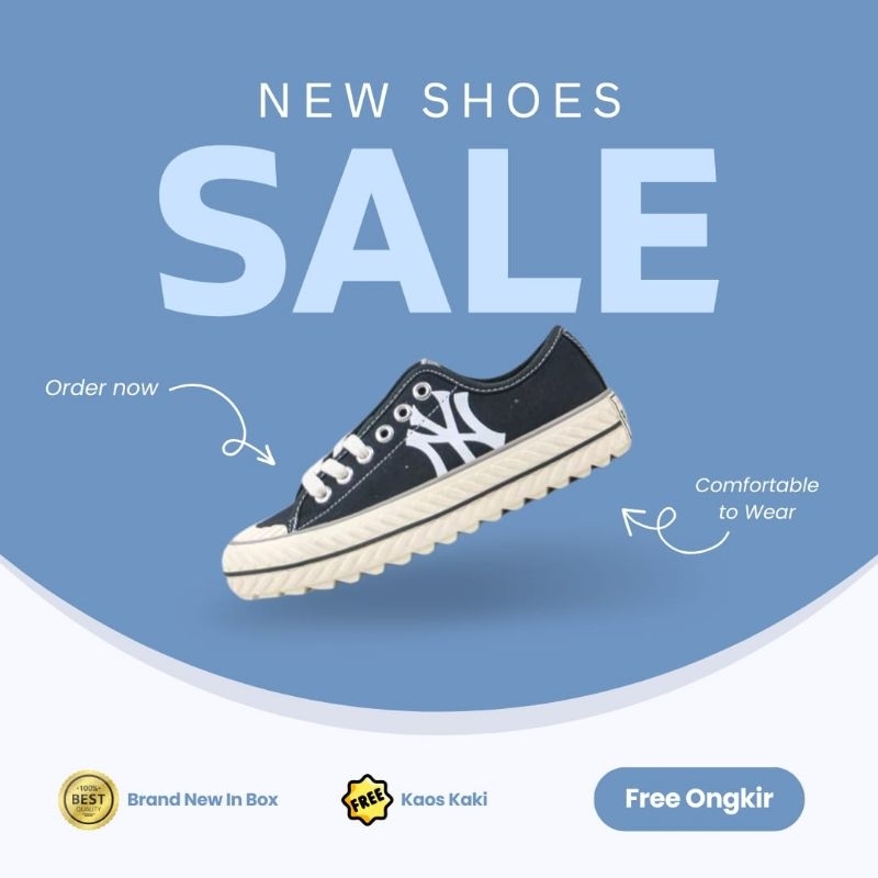 Sepatu Slip On MLB Chunky Low NY Yankees Black White Slop / Free Kaos Kaki