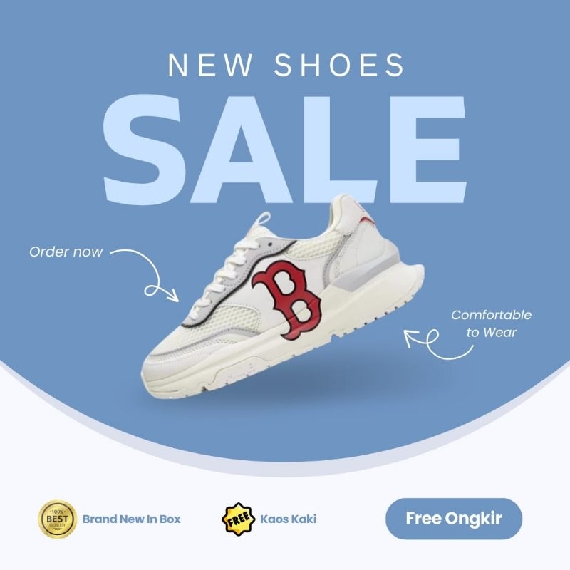 Sepatu MLB Chunky Runner Boston Red Sox White / Free Kaos Kaki