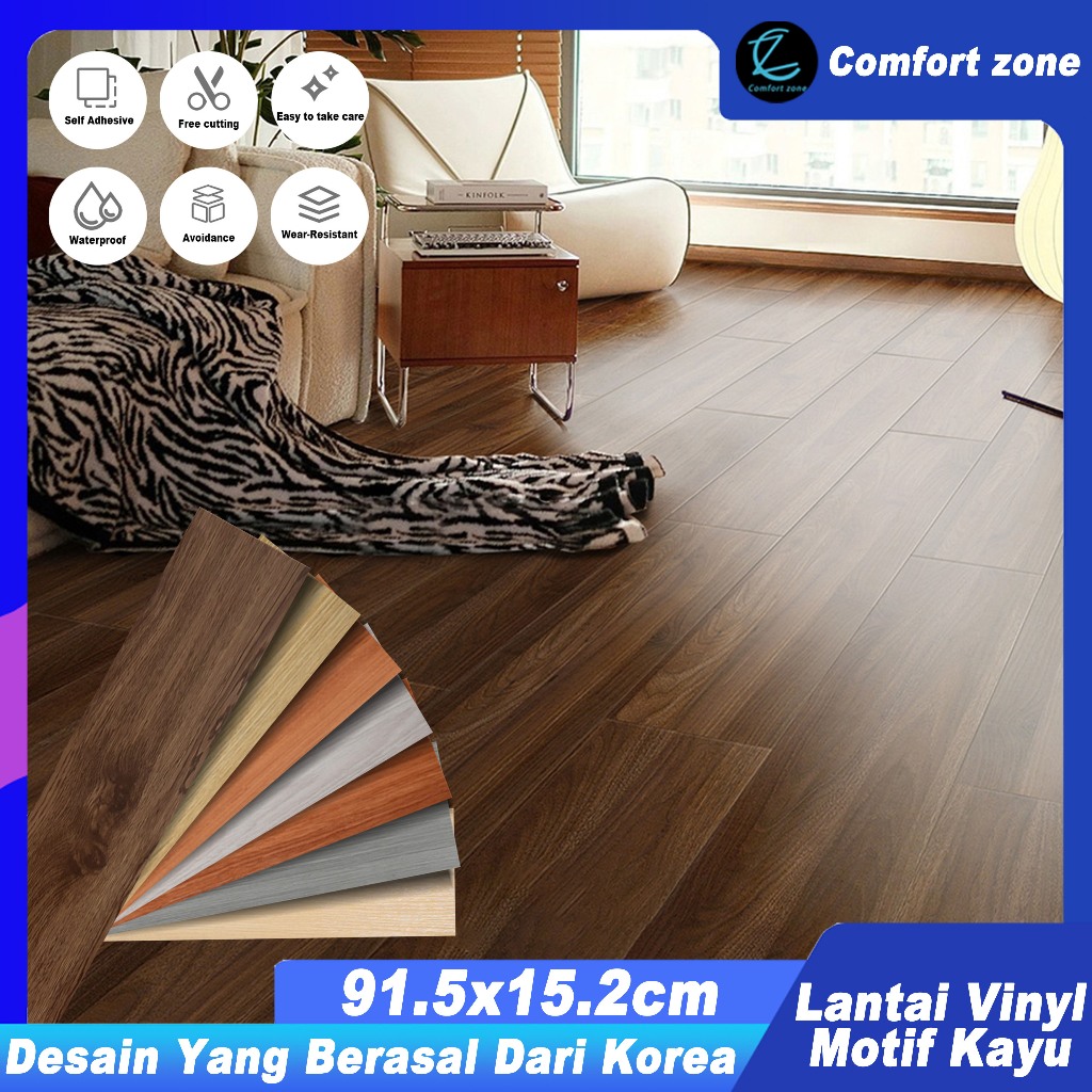 【Comfort Zone】 Lantai Vinyl Stiker Motif Kayu Ukuran 91.5x15.2cm / Lantai vinyl motif kayu / Vynil l