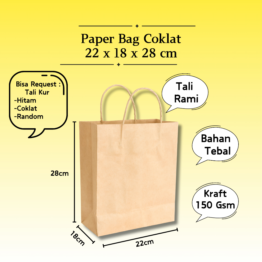 

22 x 18 x 28 cm - Paper Bag Kertas Coklat Polos Kraft Tebal / Tas Kado Souvenir Pernikahan Wedding