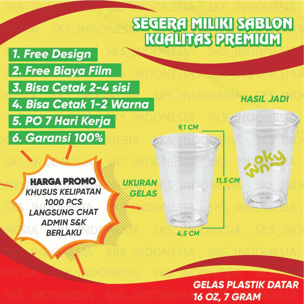 Sablon Cup Plastik 16 Oz (DATAR) – 1000 pcs
