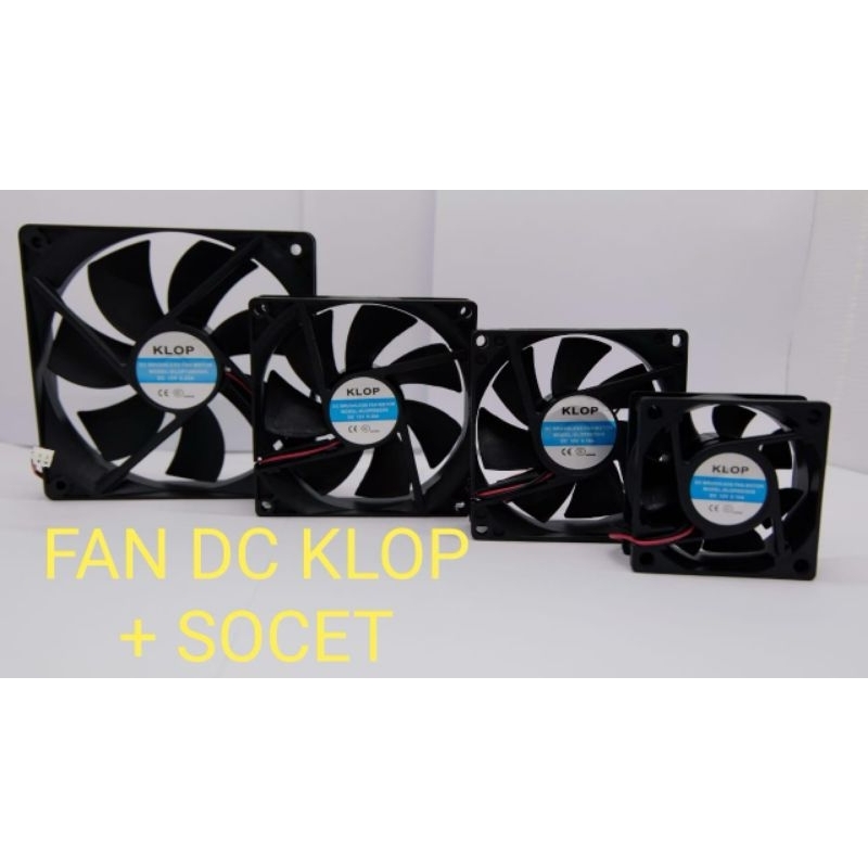 KLOP Fan DC + SOCET DC 12V volt 4x4 5x5 6x6 8x8 9x9 12x12 cm