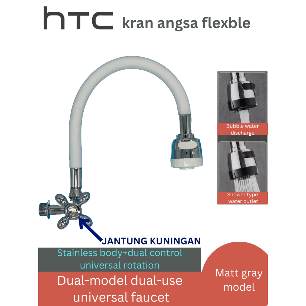 HTC Kran angsa flexble Stainless steel Cuci Piring  Leher Fleksibel Keran Dapur Kran Flexible Leher 