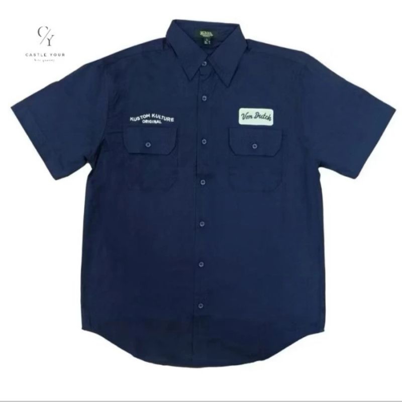 Kemeja Pria Workshirt Von Dutch Navy Original Store Full Bordir Fashionable