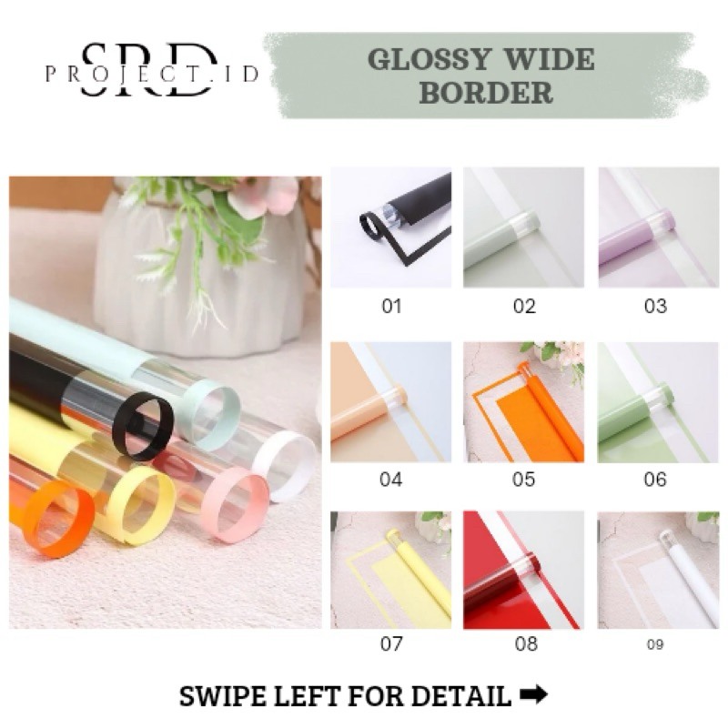 

[ 1 Pack 20 Lembar ] Glossy Wide Border Cellophane | Wrapping papper | Kertas Buket