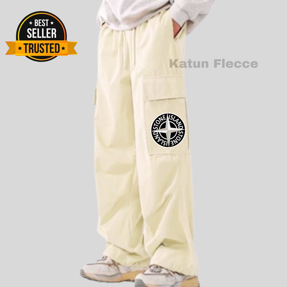 Celana Cargo Panjang Pria Cream Korean Style Remaja Celana joger Big Size Pria Oversize Karet Celana