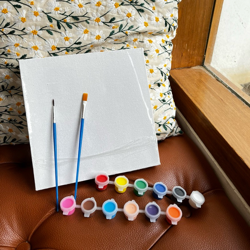 

(Rady Stock) Paket Lengkap Alat Lukis Canvas Painting by New Bossy Kanvas Ukuran 20x20 cm