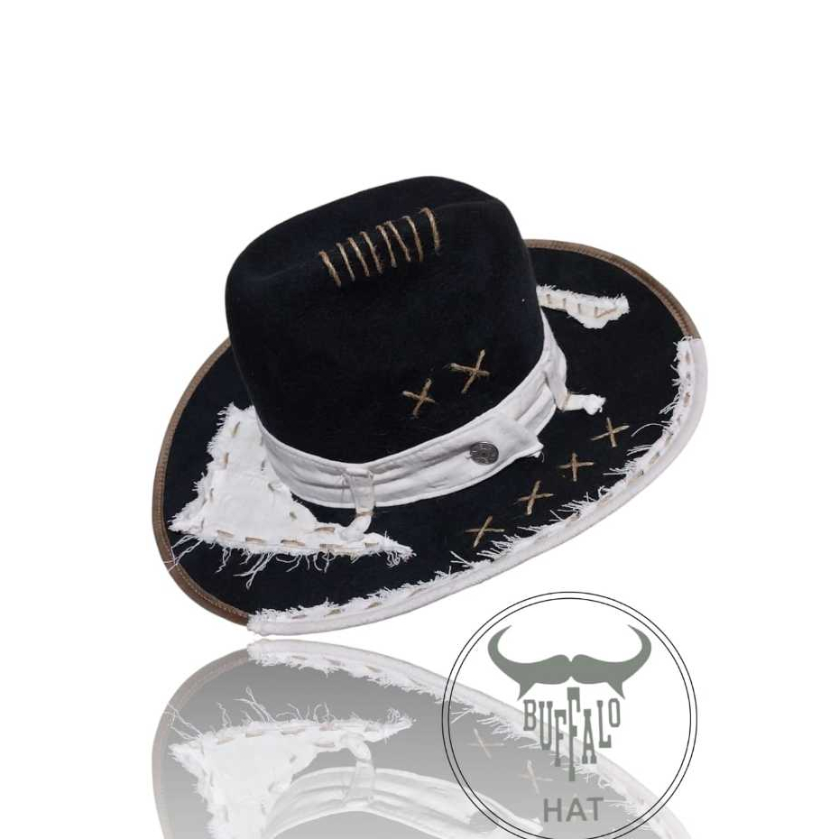 Buffalo cowboy hat laken x denim - topi koboi laken dengan kombinasi denim