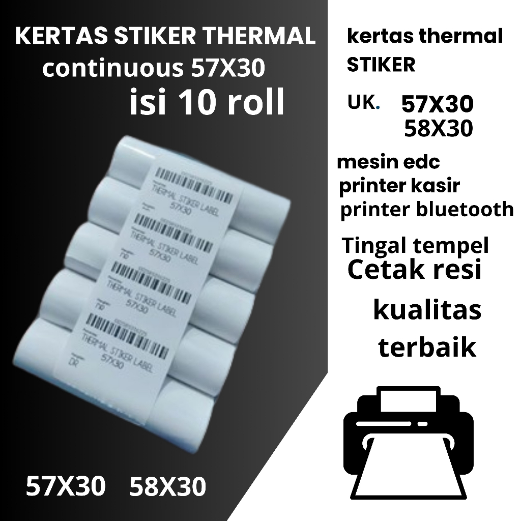 

10 ROLL Label Stiker thermal 58X30/57X30-Label Stiker Thermal