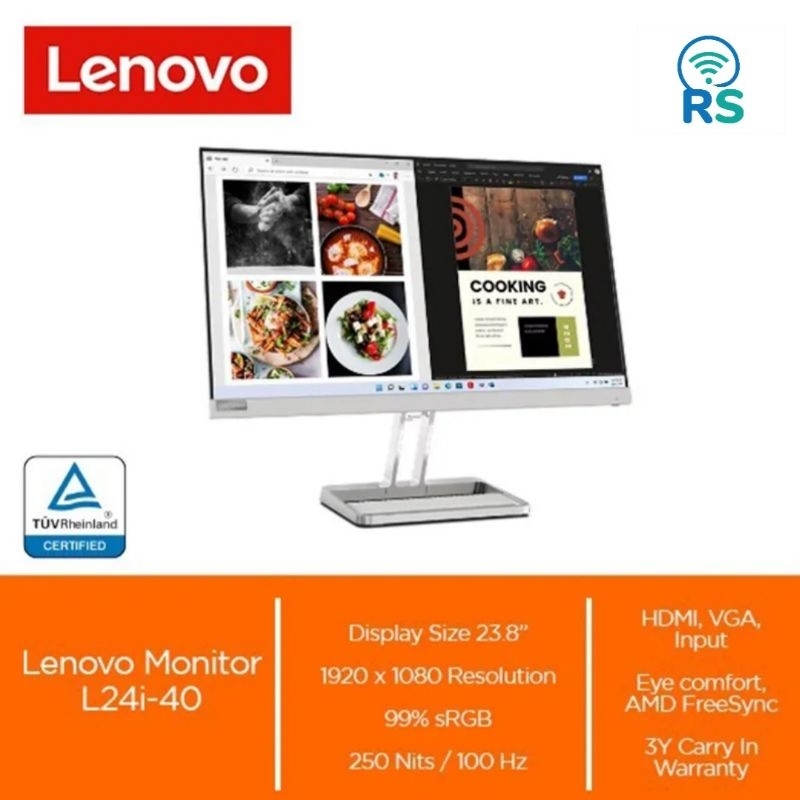 Lenovo L24i-40 24 inch Monitor IPS 1080p 100Hz VGA HDMI Speaker VESA