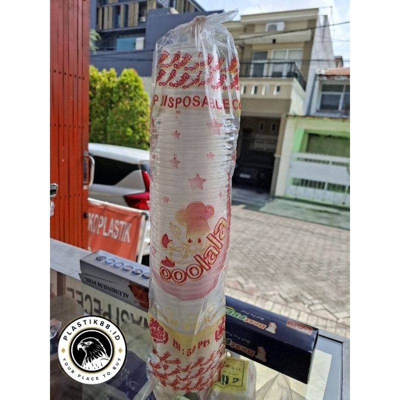 [50pcs] Gelas Plastik Datar Bening 8.5 Oz