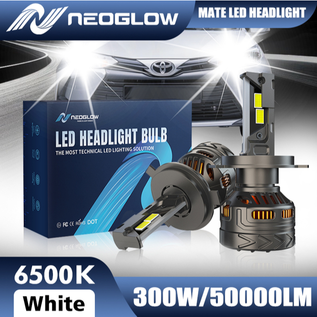 2PCS NEOGLOW H4 Bohlam Lampu Depan LED MATE Series 300W 50000Lumen 6500K Lampu depan warna putih H1