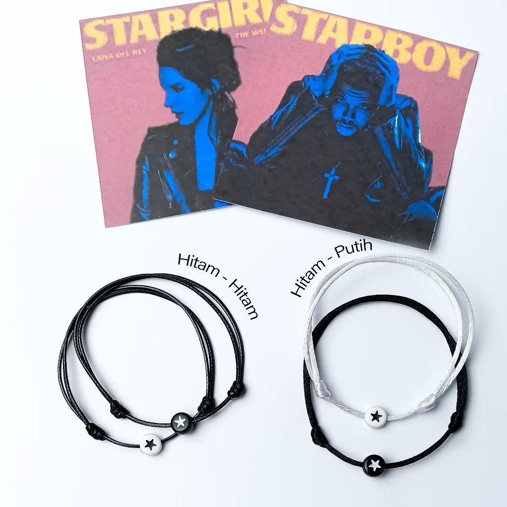 2 Pcs Gelang Couple Tali Starboy & Stargirl | Gelang Couple Pasangan Bintang Merah Hitam Putih.