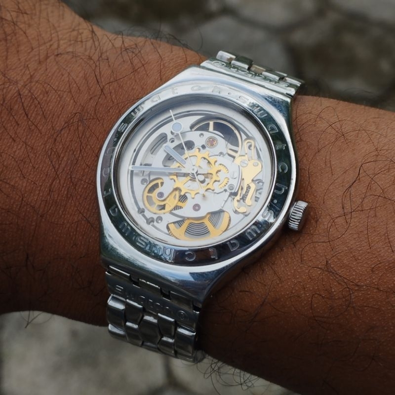 Jam Tangan Pria Automatic Swatch IRONY Body and soul Swiss Made ETA 2841 Normal akurat