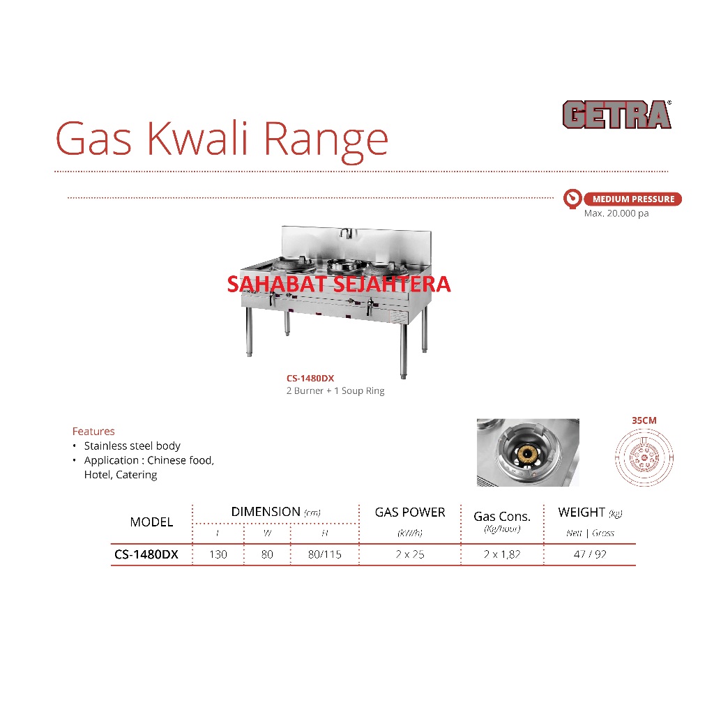 GETRA Gas Kwali Range CS-1480DX Kompor 2 Burner