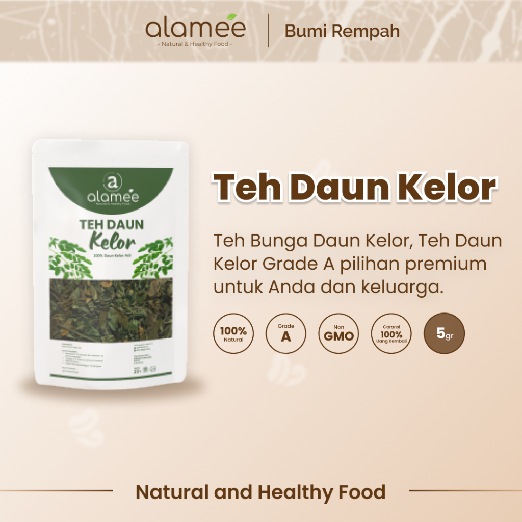 

ALAMEE Teh Daun Kelor Herbal Alami Moringa Tea Flower Asli Kering Organik Siap Seduh Minum 5gr