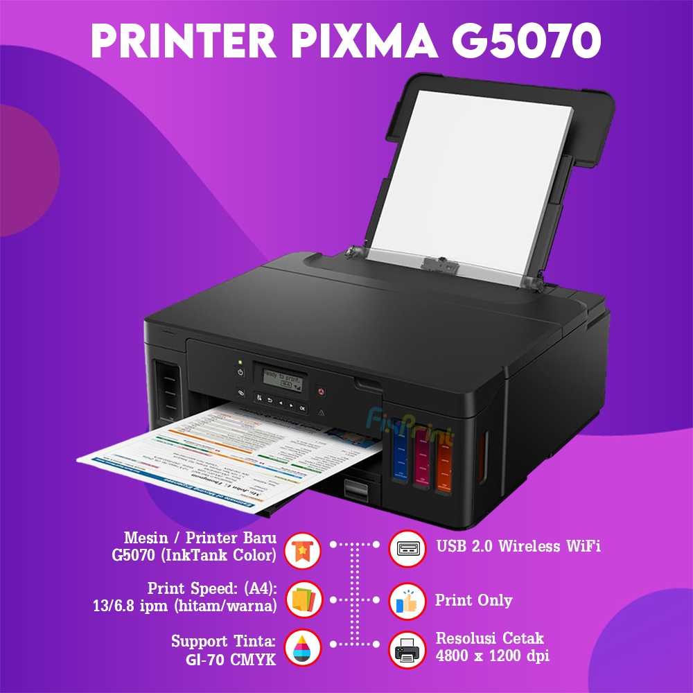FixPrint Printer Canon G5070 Printer InkTank G5070 Print Only Wireless Duplex LAN Garansi Resmi