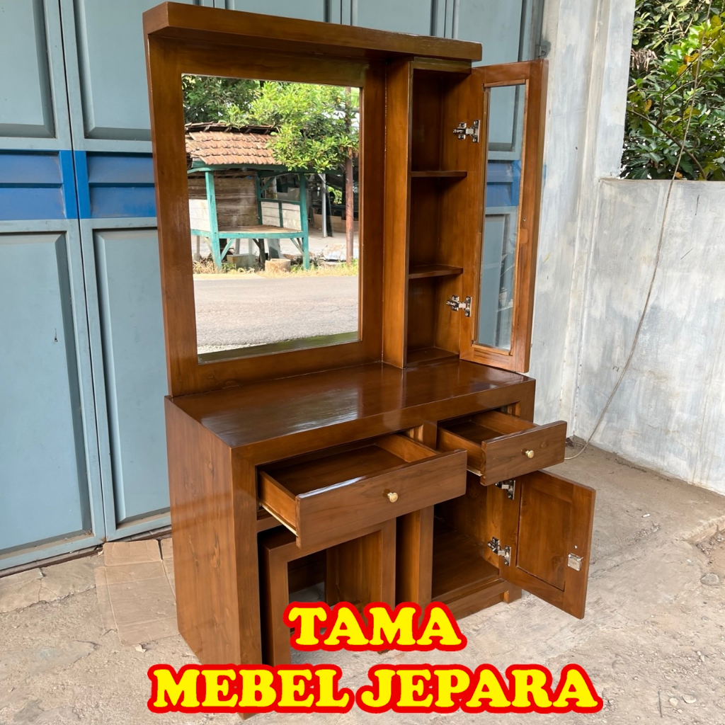 Set Meja Rias Minimalis dilengkapi Lemari kaca free kursi Stool