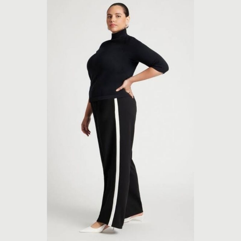 Celana Hitam Lis Garis Putih  Kasual Big Size Jumbo Wanita