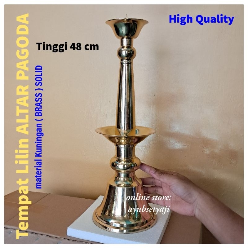 Tempat Lilin Altar Pagoda 03 Besar Kuningan SOLID Brass antik Candle Holder Kaki Dian gereja dekoras