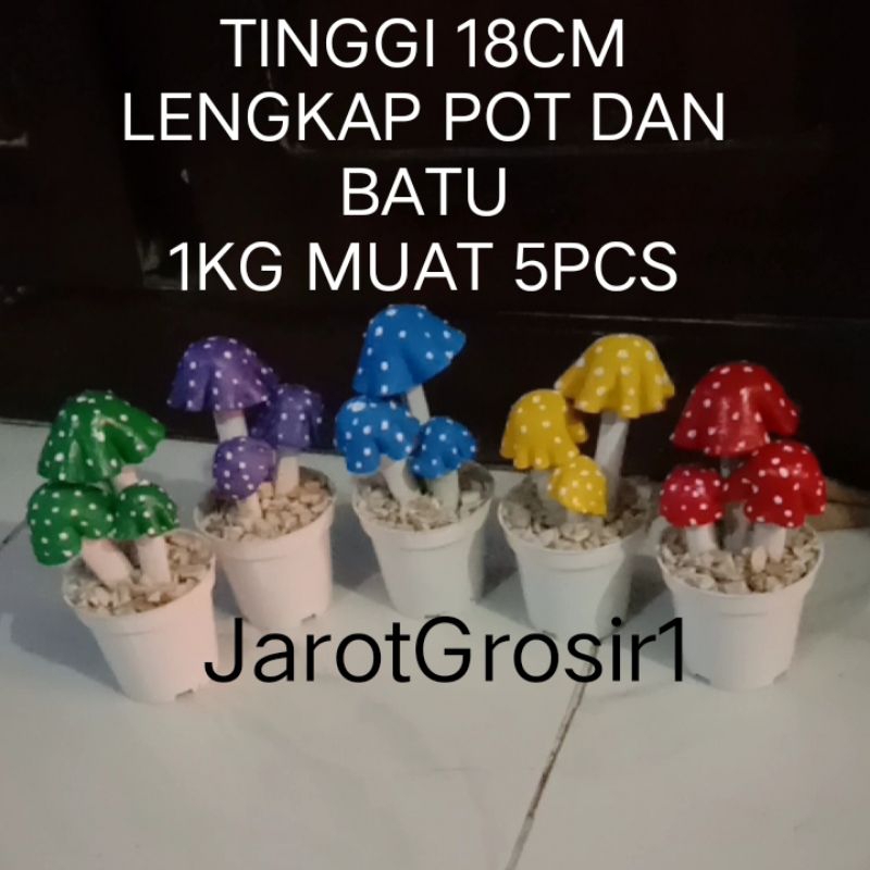 JAMUR ARTIFICIAL+POT DAN BATU // TANAMAN DEKORASI JAMUR // BUNGA HIAS MEJA PLASTIK AESTHETIEK // JAM