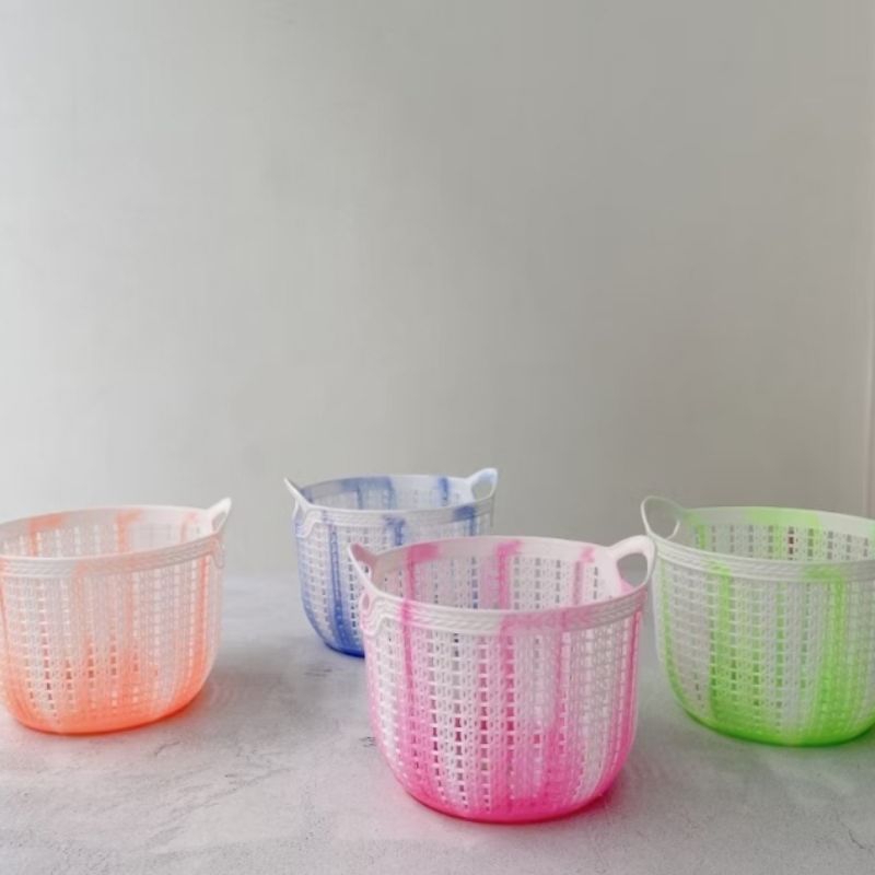 Cornelius Keranjang Kecil Bulat Motif Anyam Besek Keranjang Mini Plastik Murah