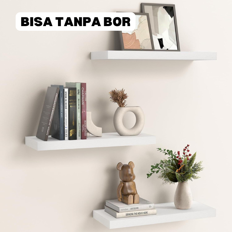 Rak Ambalan Dinding Panjang Aesthetic Minimalis Tanpa Bor
