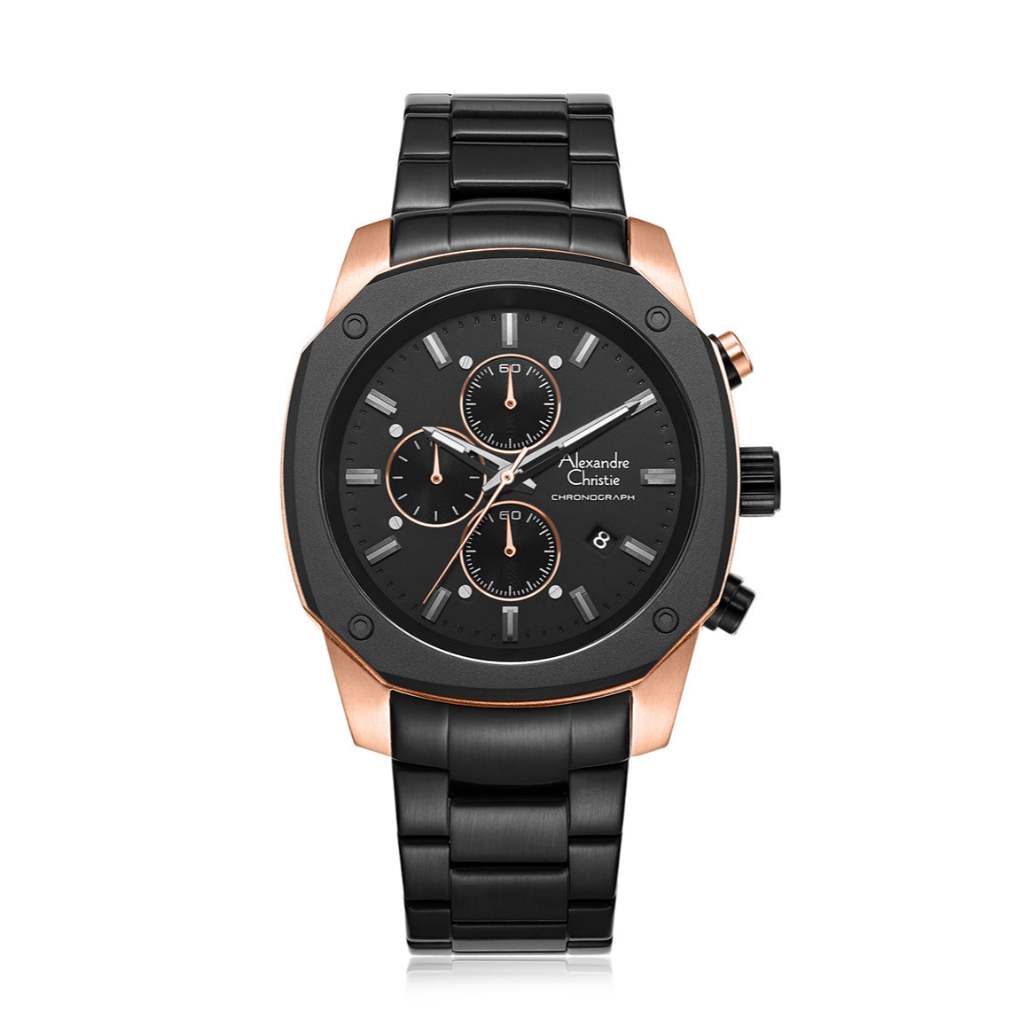 Alexandre Christie AC 6658 MCBBRBA Hitam Rosegold Original / Jam Tangan Pria Rantai Stainless Steel 