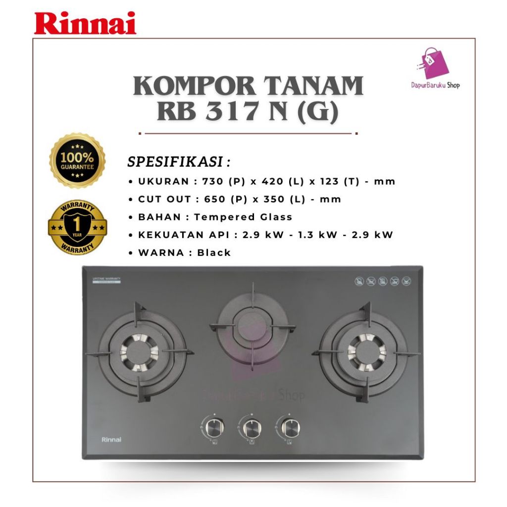 RINNAI Kompor Tanam RB 317 N GB / RB317N GB