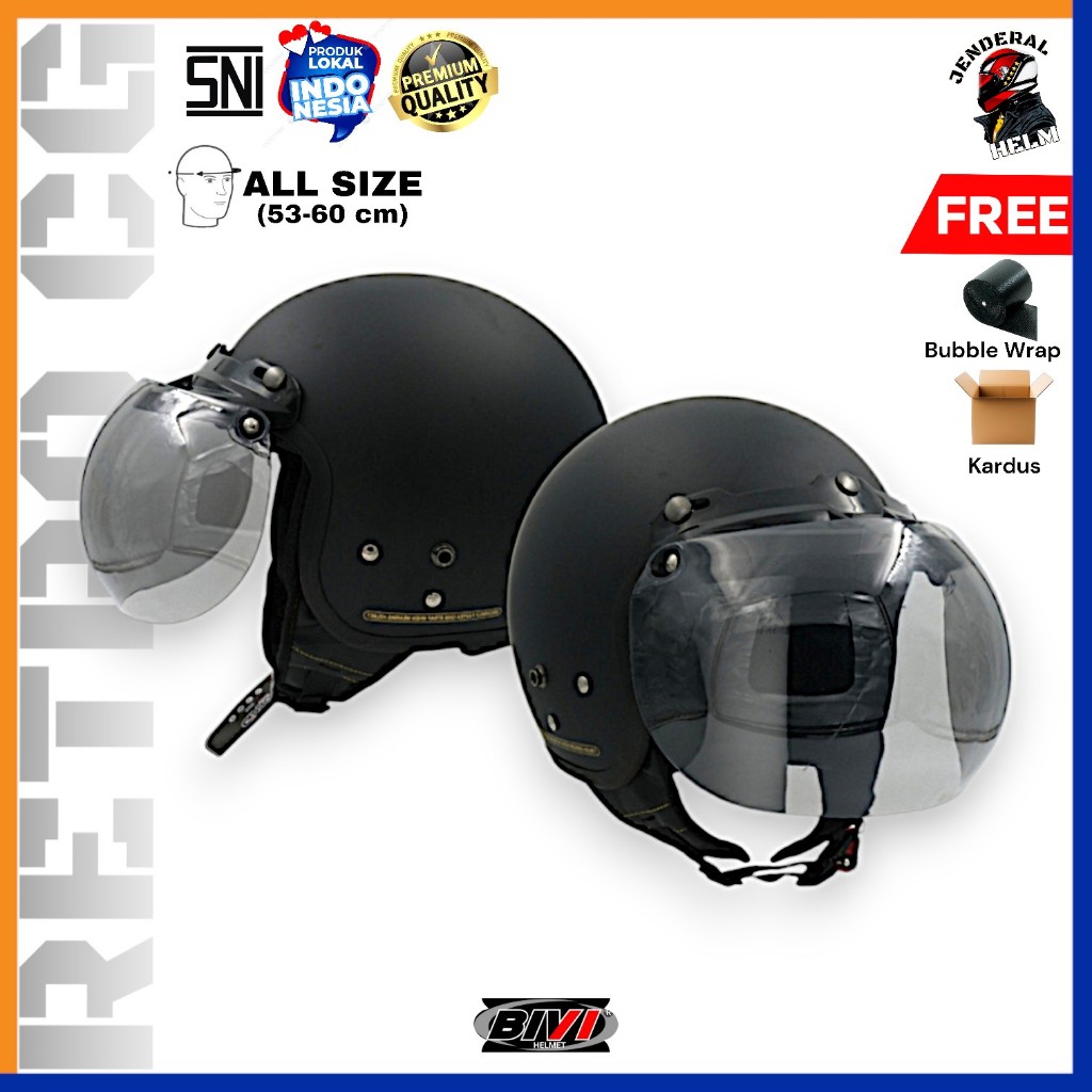 Helm Bogo Retro CG Warna Hitam Doff + Kaca BIVI Bogo Retro Jenderal Helm
