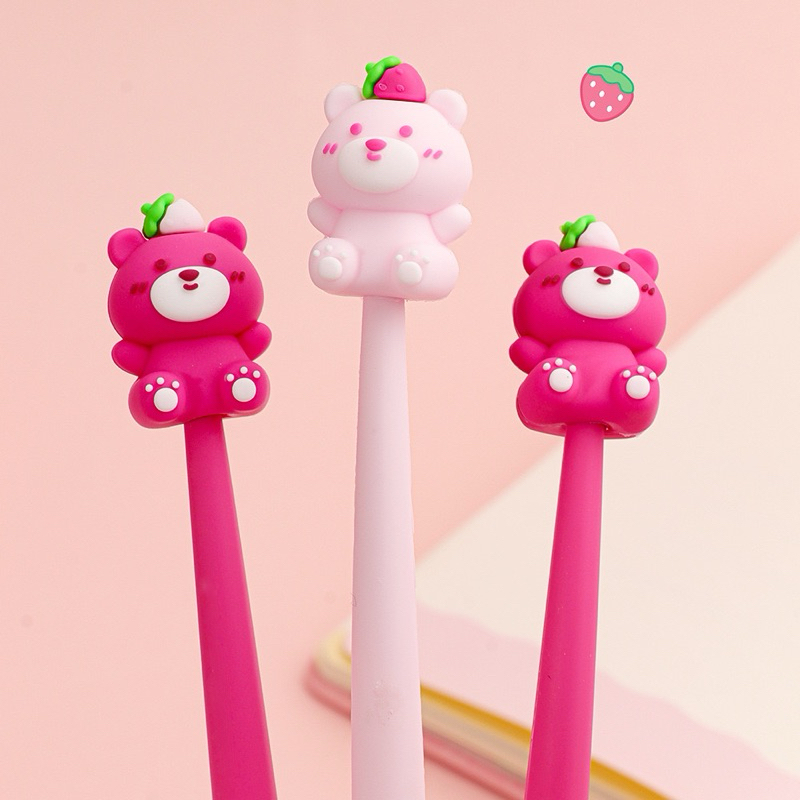 

Strawberry Bear Pen Pulpen Gel 0.5mm Tinta Hitam Pinky #t079