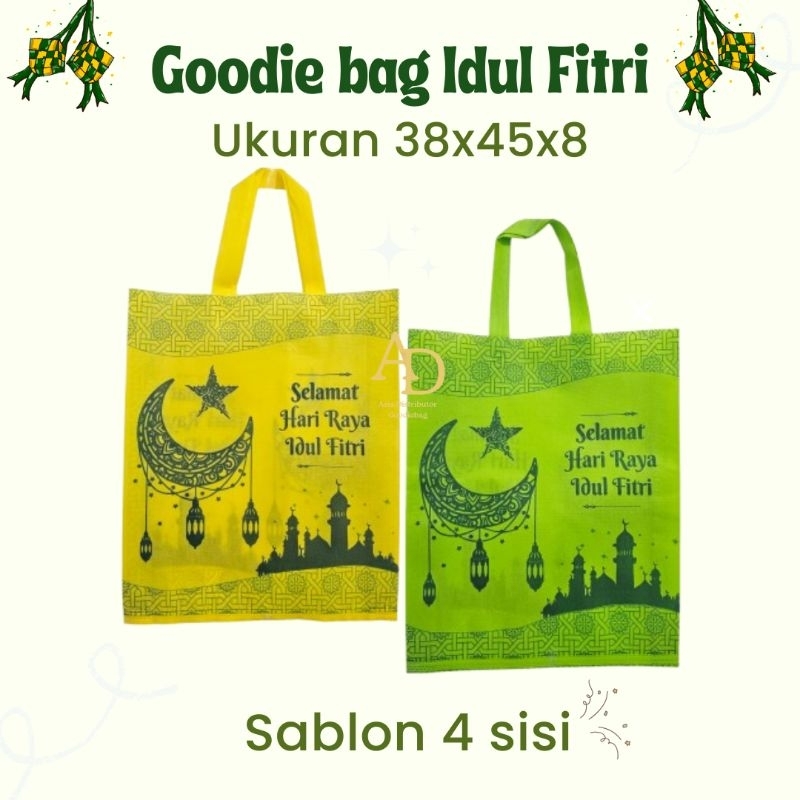 

[LUSINAN 12 PCS] Goodie bag LEBARAN 38x45x8 Sablon 4 sisi/tas idul Fitri/tas spunbond