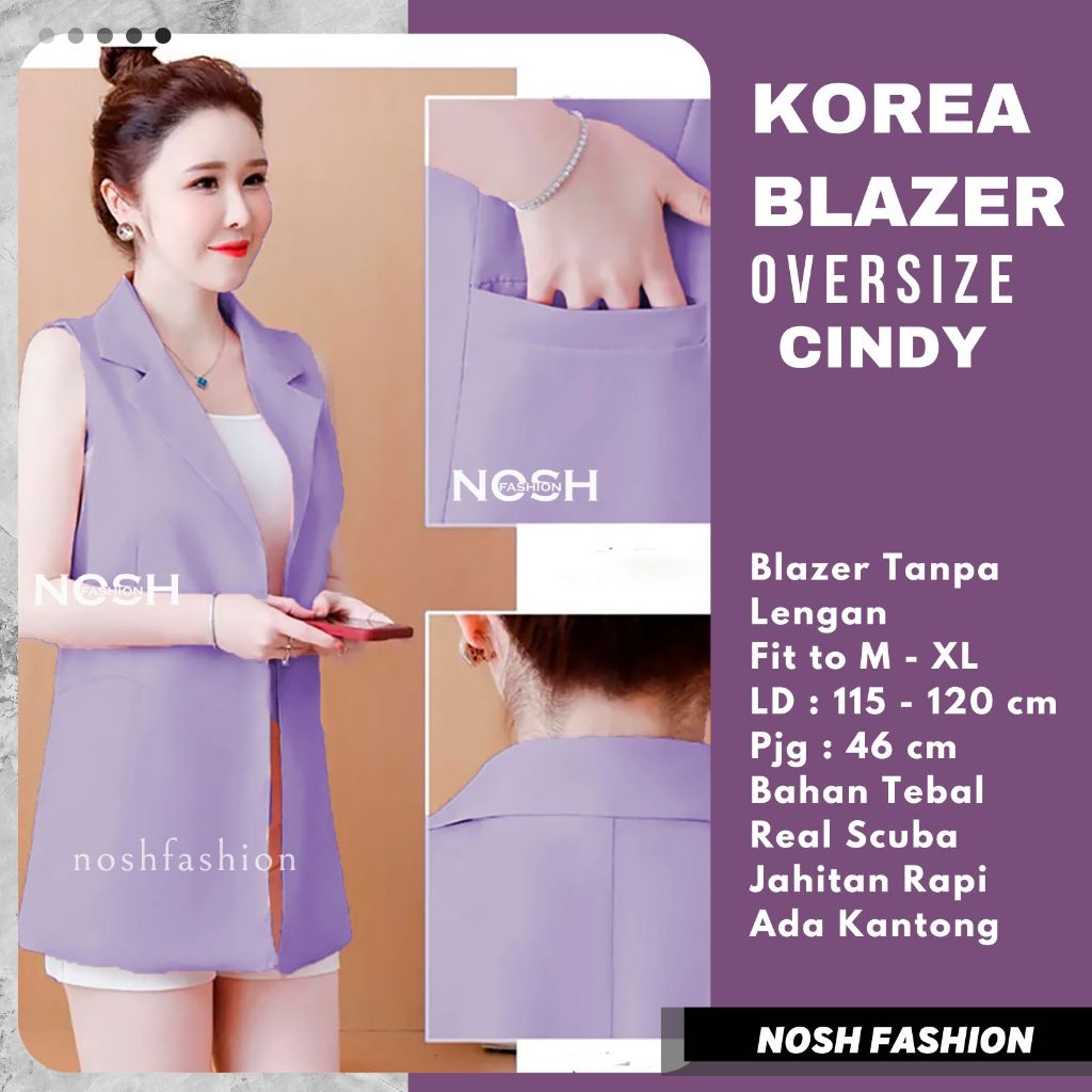Blazer Tanpa Lengan Korea Style Cindy / Blazer Oversize Wanita Tanpa Lengan Korean Look Noshfashion