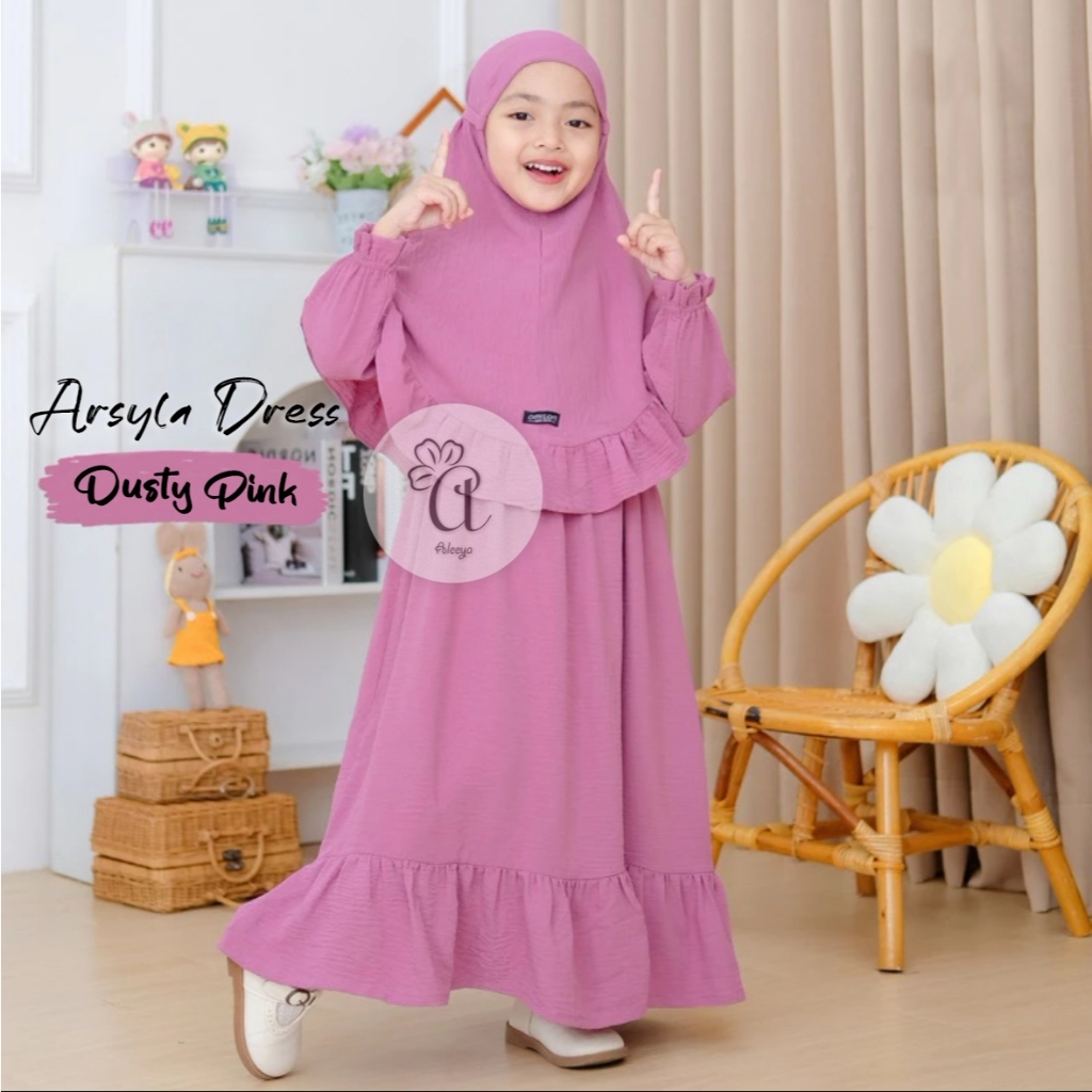 Arsyila Sakila Dress Anak Perempuan Set Kerudung Mewah / minimalis dan murah/ baju muslim anak