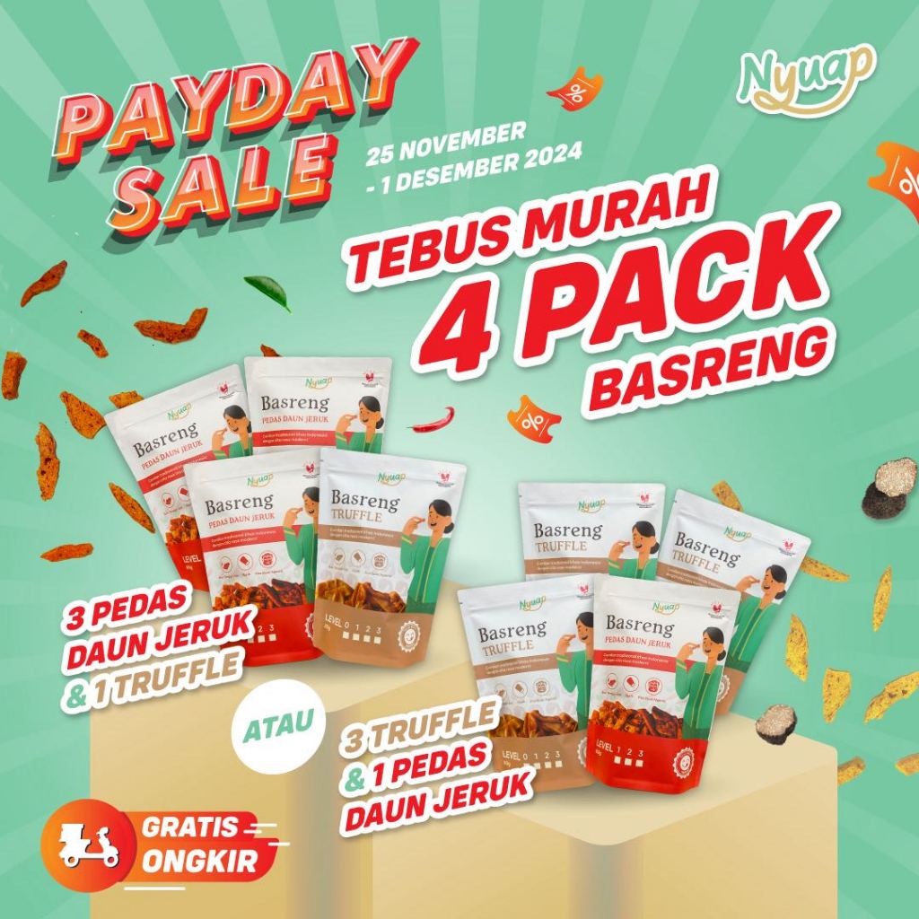 

Basreng Pedas Daun Jeruk - Tebus Murah 4 pack ( 3 Pedas Daun jeruk dan 1 Truffle) )