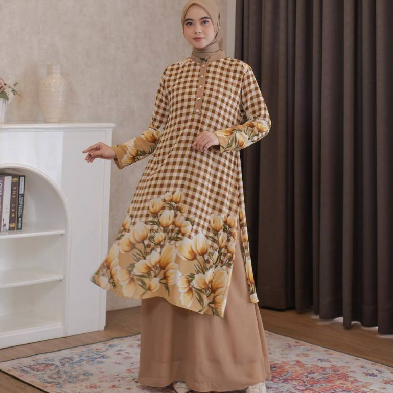 PRILLY BUSANA -  Izara Izura Gamis Malaysia Ceruty Motif - Baju Muslim Dewasa - Kurung Melayu