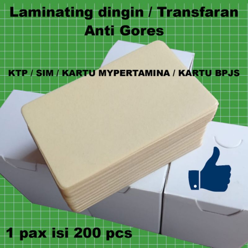 

1 PAK ANTI GORES TRANSPARAN KARTU IDENTITAS (ISI 200 PCS)