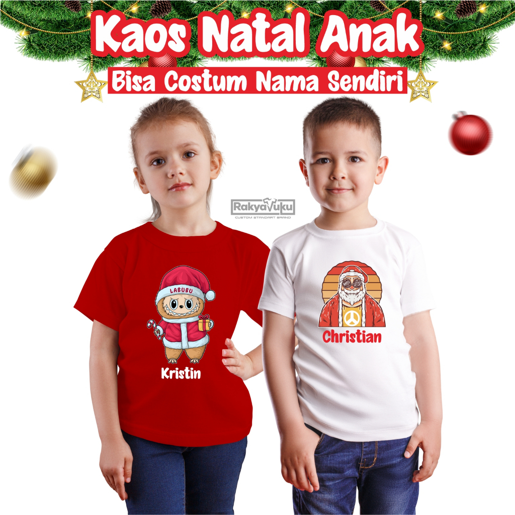 Baju Kaos Natal Anak Laki Laki Perempuan 2 - 13 Tahun