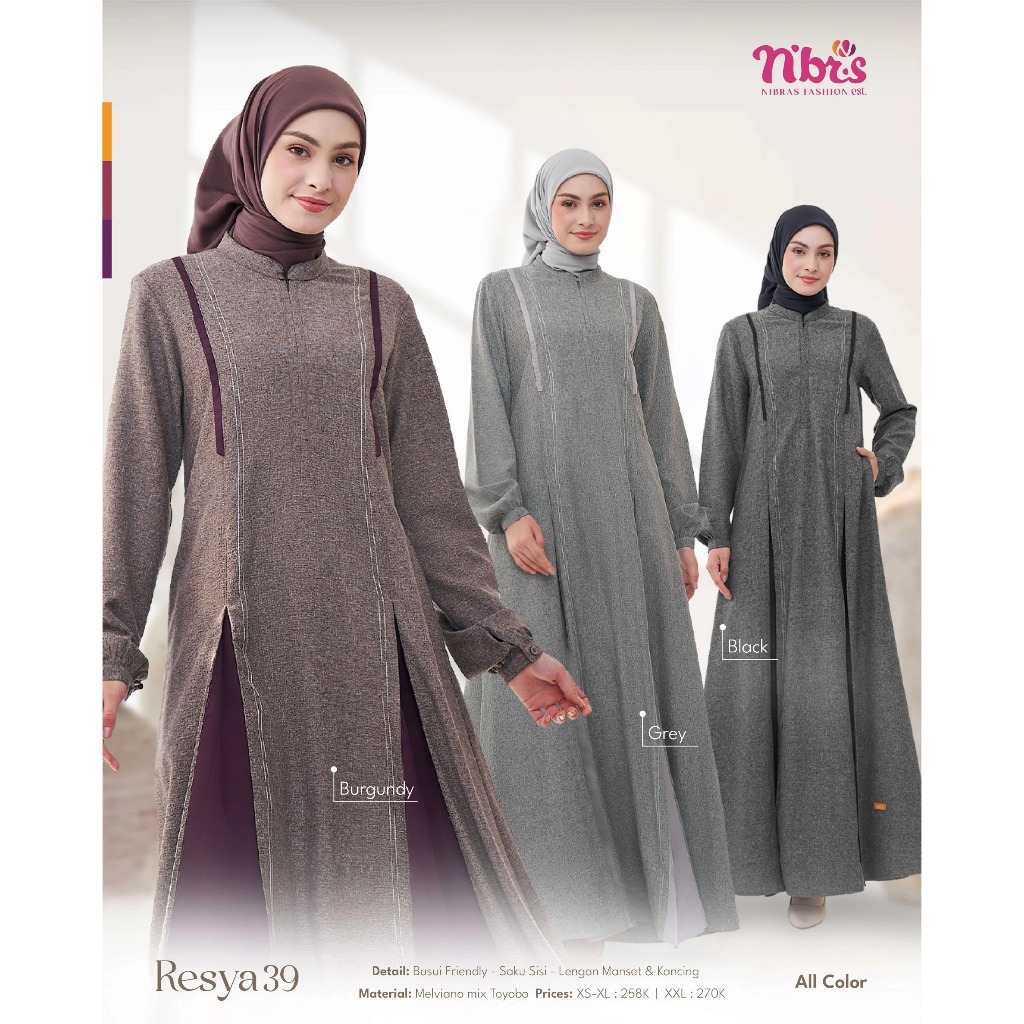 [ SALE ] GAMIS NIBRAS NBRS RESYA 39 BLACK GREY BURGUNDY  XS - XXL JUMBO / OOTD KEREN KEKINIAN DRESS 